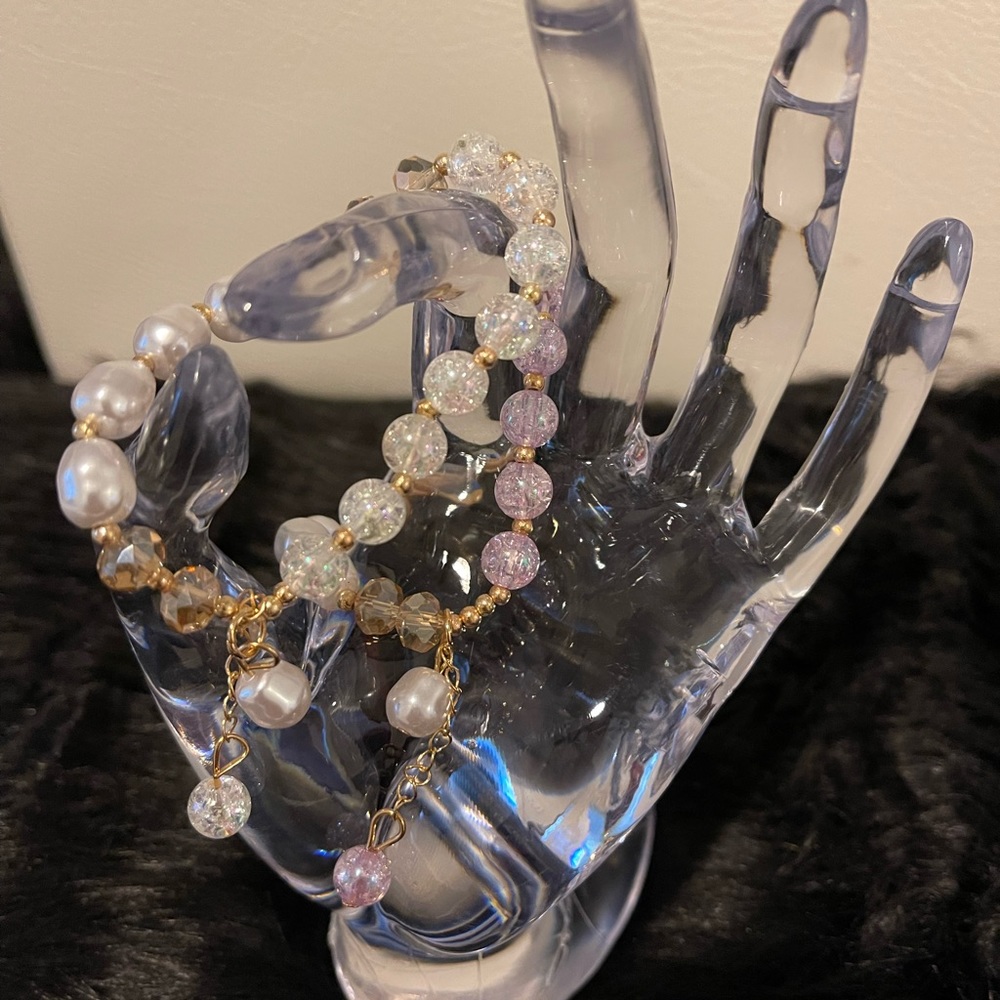 Gorgeous 2 Piece Crystal Decor Beaded Bracelet